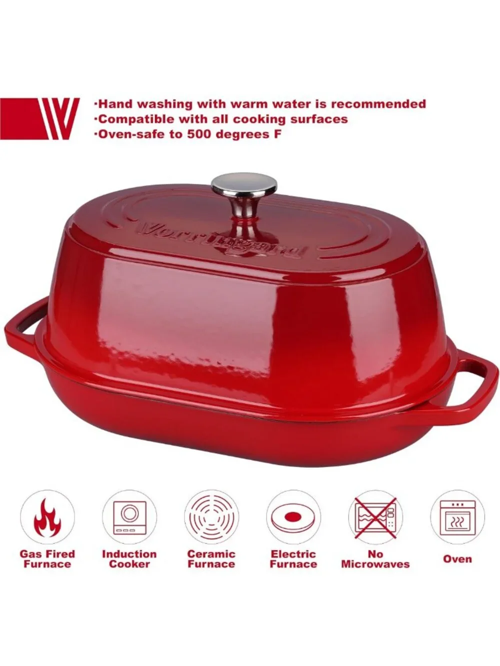 Enameled Cast Iron Dutch Oven with Dome Lid, 6 Quart for Sourdough Baking, Red